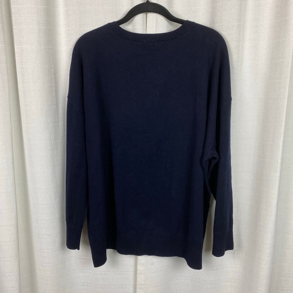 Talbots Dark Navy Blue Holiday Tree&Snowflake Crewneck Sweater Sz.2X NWT - Picture 9 of 13